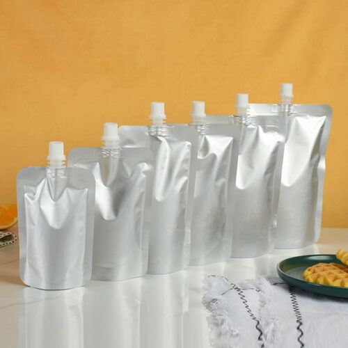 100ml Aluminium Silver Foil Stand Up Spout Pouch for Liquid Packaging, Centre Spout (300 pcs)