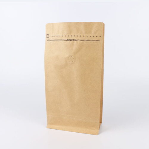 500g Kraft Paper Flat Bottom Coffee Bag with Valve, Pull-Tab Zipper, Foil Lined (100 pcs)
