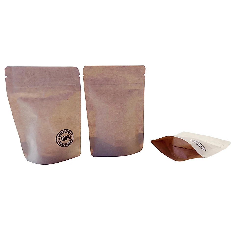 Resealable stand up brown Kraft paper zipper pouch bag with window