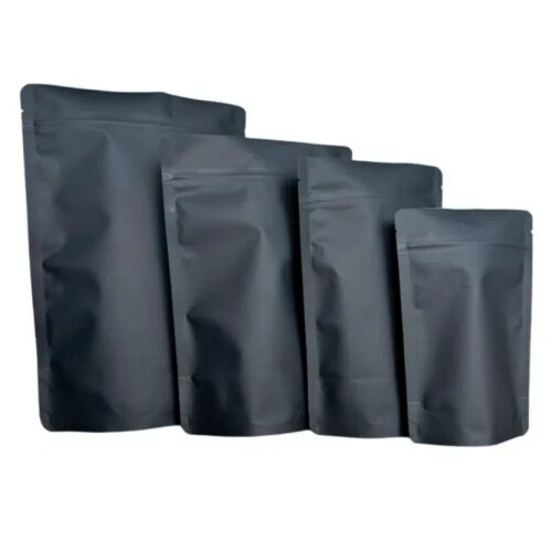 70g Black Recyclable Stand Up Pouch with Zipper, Premium Rough Touch Finish (100 pcs) (110×170+60mm)