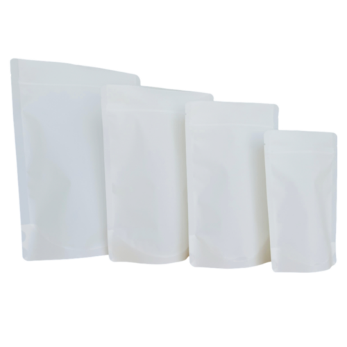 150g White Recyclable Stand Up Pouch with Zipper, Premium Rough Touch Finish (100 pcs) (130×210+80mm)