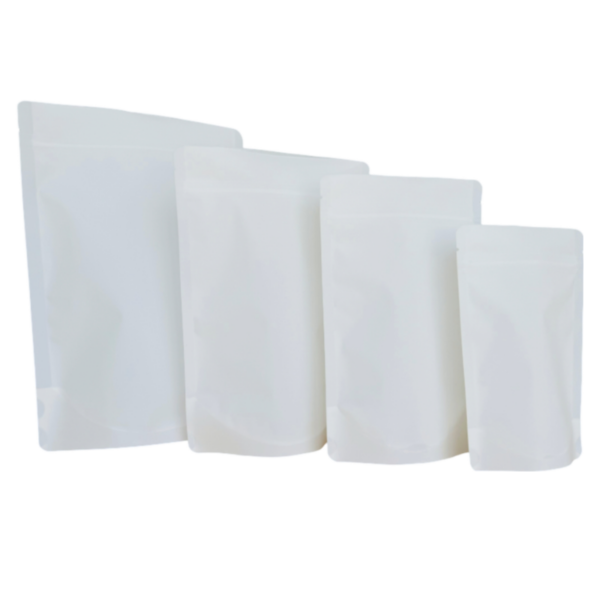 70g White Recyclable Stand Up Pouch with Zipper, Premium Rough Touch Finish (100 pcs) (110×170+60mm)